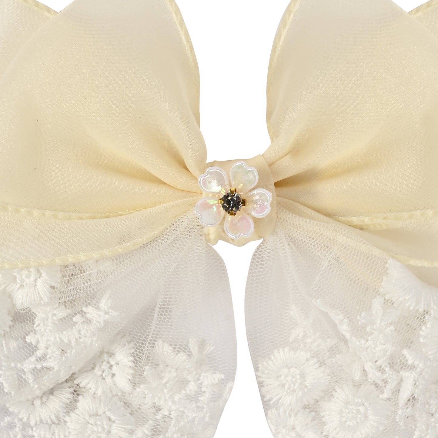 White Floral Charm Bow Hair Clip