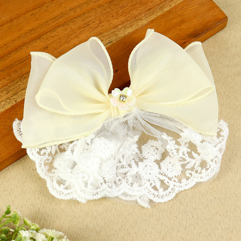 White Floral Charm Bow Hair Clip, laid flat