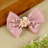 Pink Floral Charm Bow Hair Clip, laid flat