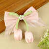 Pink Floral Charm Bow Hair Clip, laid flat