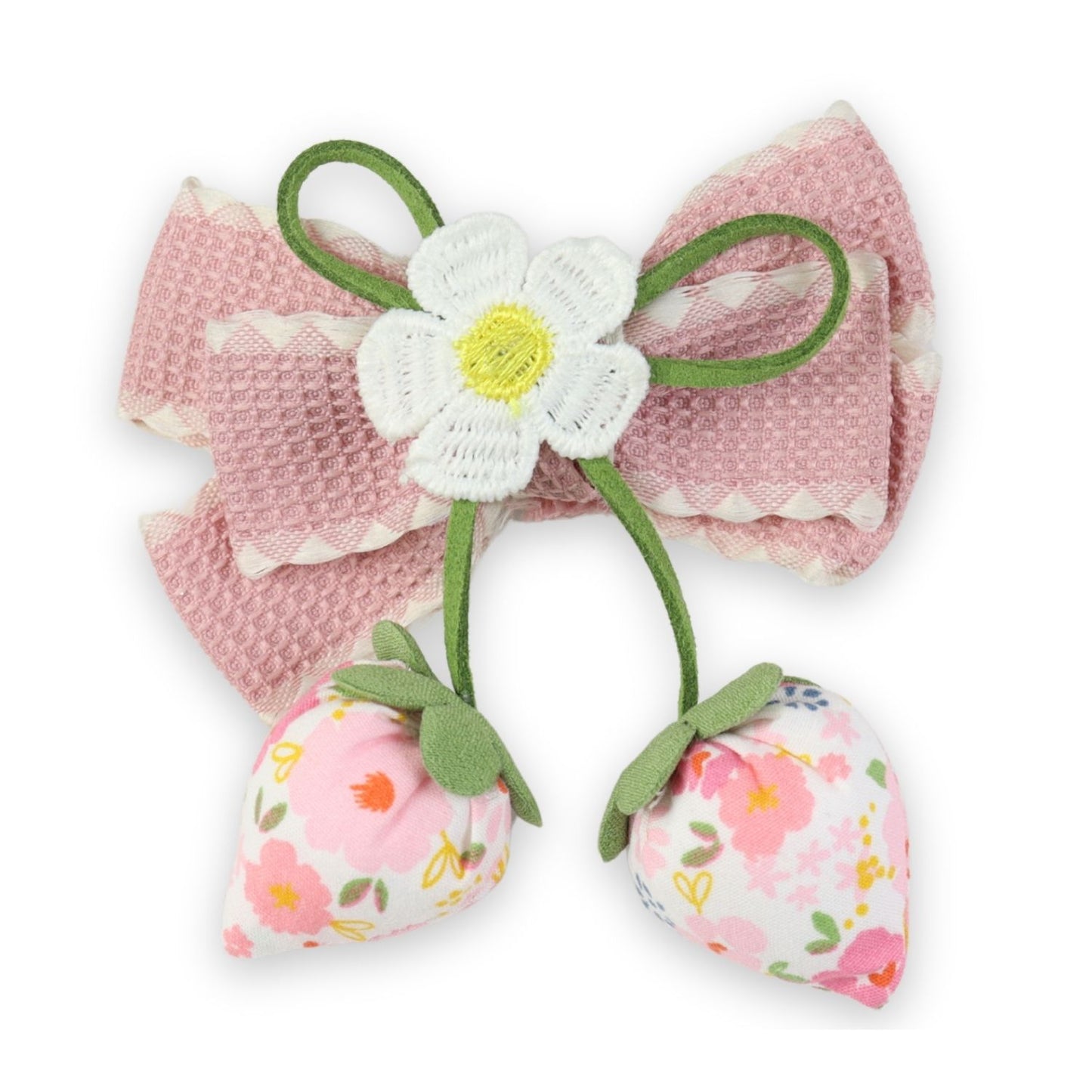 Pink Bow Tassels Hair Clip worn in hair, showing the tassel drop