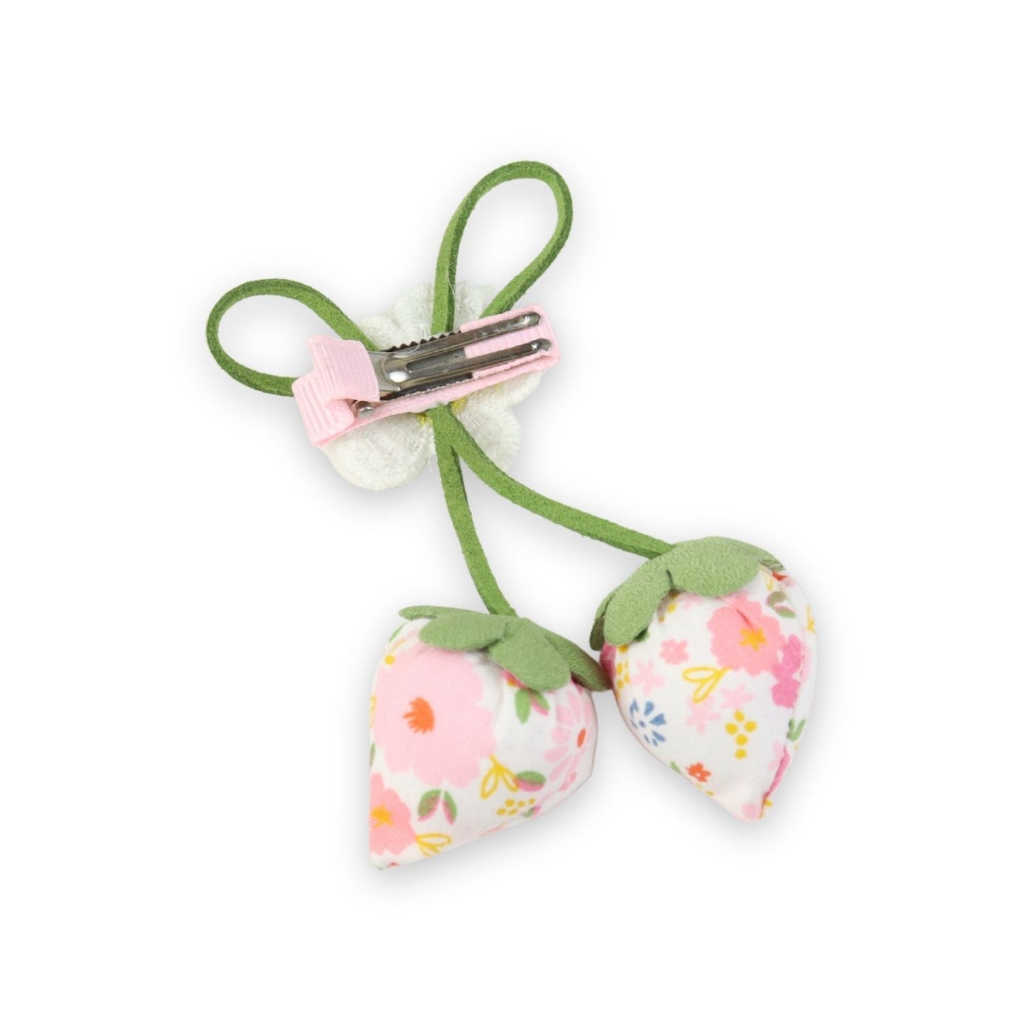 Close-up of the floral detail on the pink clip
