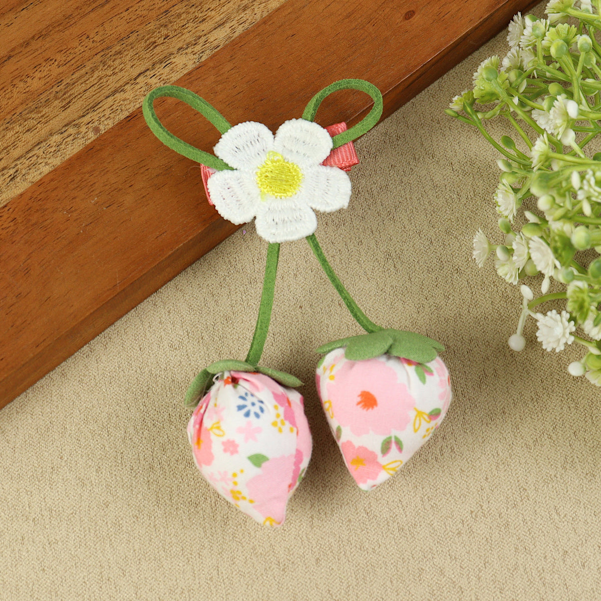 Pink Floral Hair Clip, laid flat