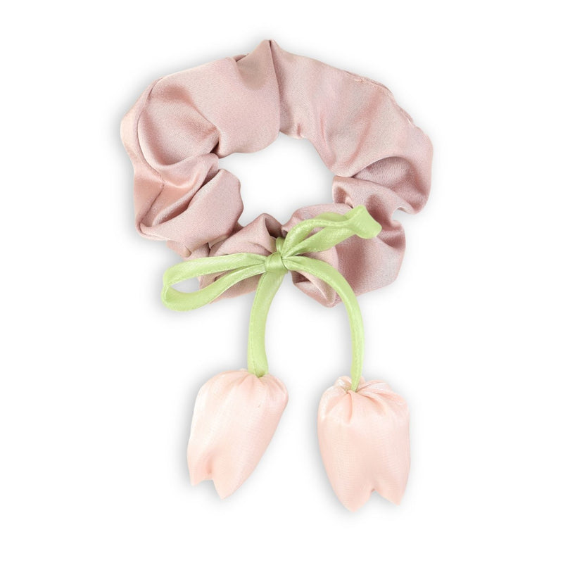 Pink Floral Hair Tie worn in hair, showing the floral detail