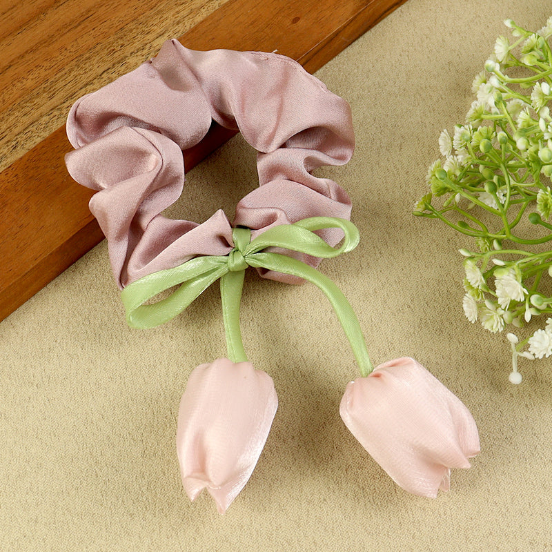Pink Floral Hair Tie, laid flat