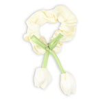 White Floral Hair Tie worn in hair, showing the floral detail