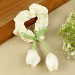 White Floral Hair Tie, laid flat