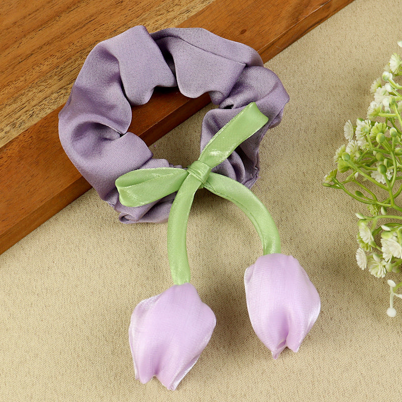 Purple Floral Hair Tie, laid flat
