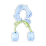 Blue Floral Hair Tie worn in hair, showing the floral detail