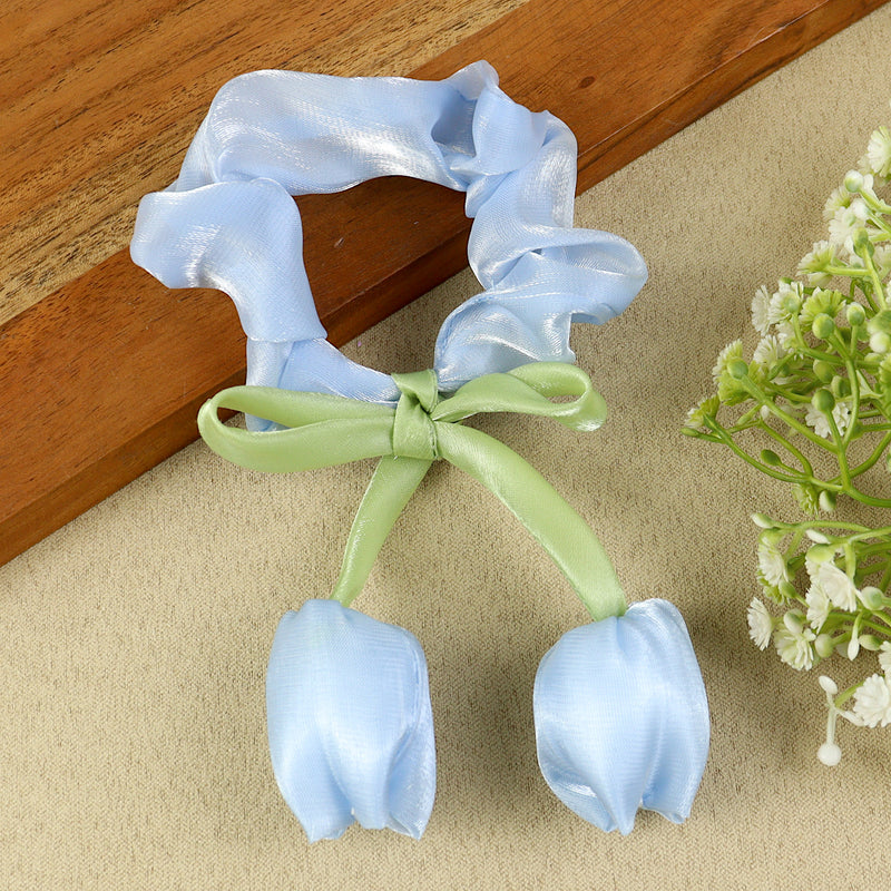 Blue Floral Hair Tie, laid flat