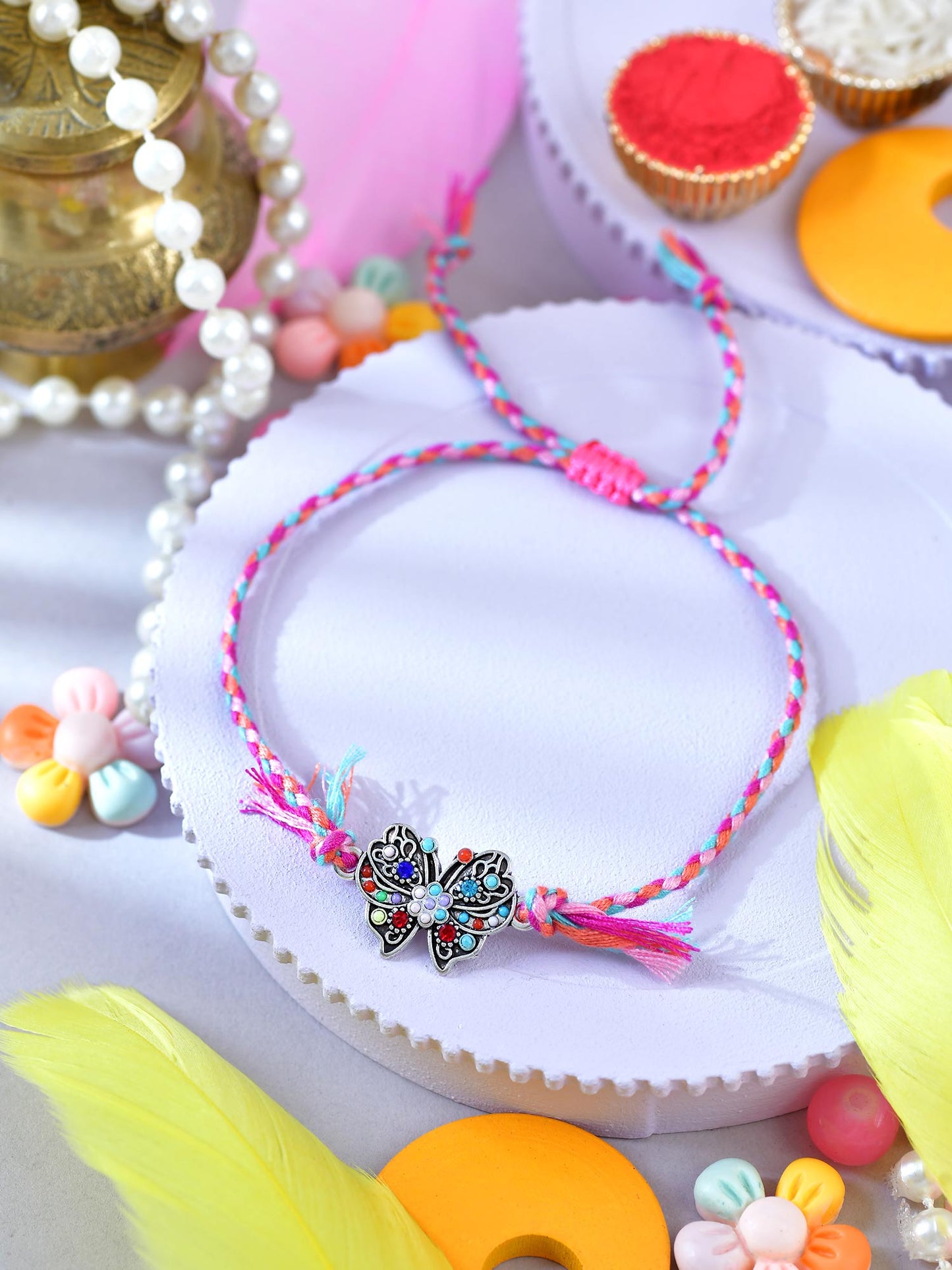 Butterfly motif kids bracelet Rakhi with adjustable drawstring
