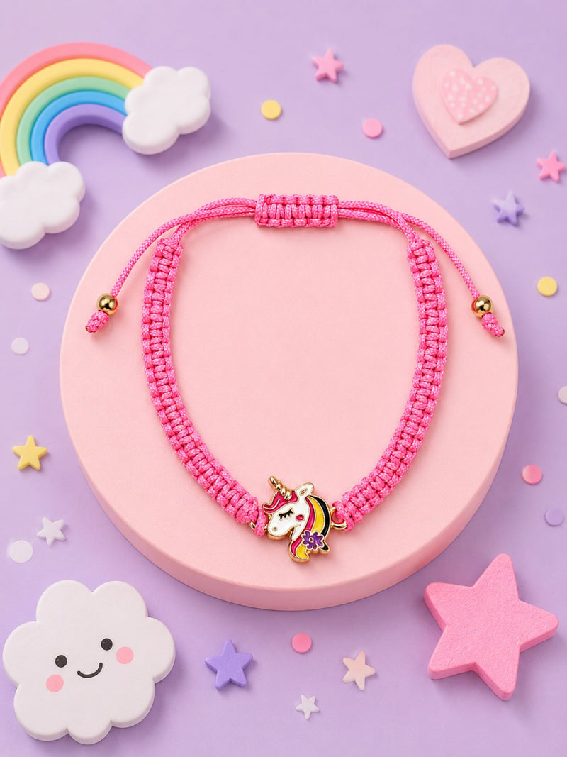 Unicorn charm bracelet Rakhi on a drawstring band, 