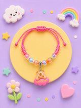 Teddy charm bracelet Rakhi on a drawstring band, 