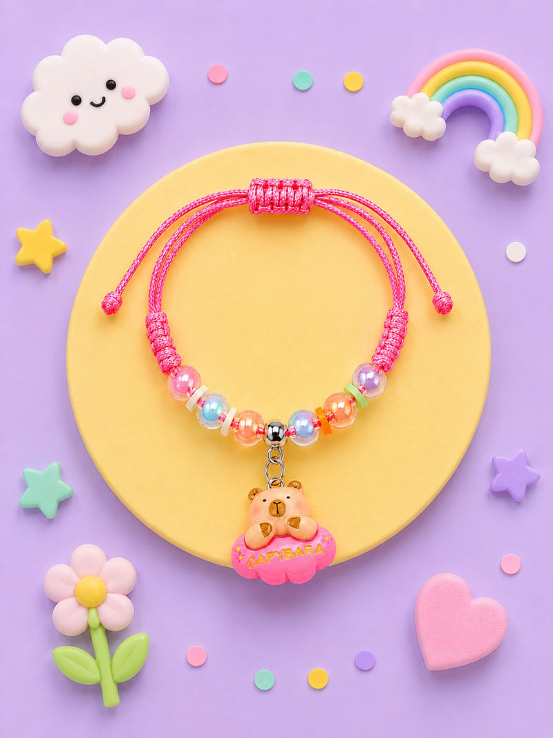 Teddy charm bracelet Rakhi on a drawstring band, 