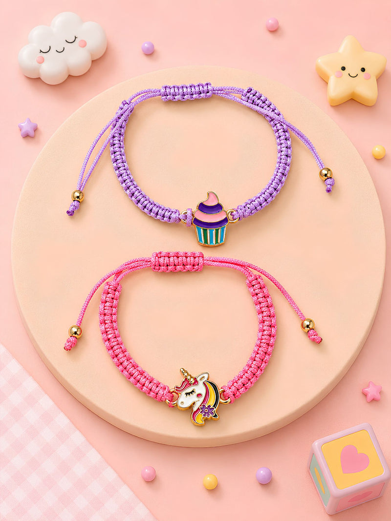 Set of 2 cupcake and unicorn charm bracelet Rakhis, 