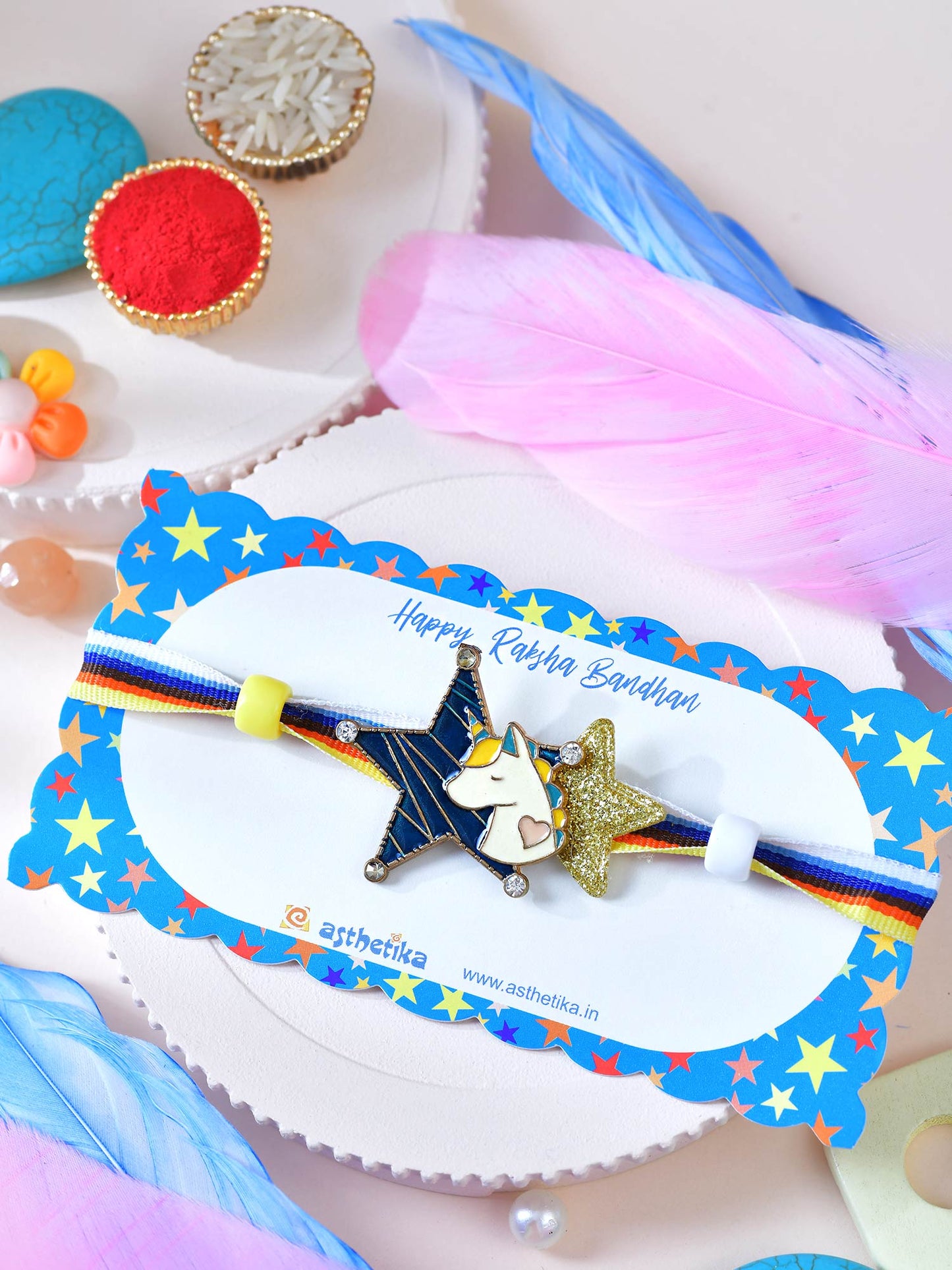 Unicorn Star Rakhi for Kids - Blue