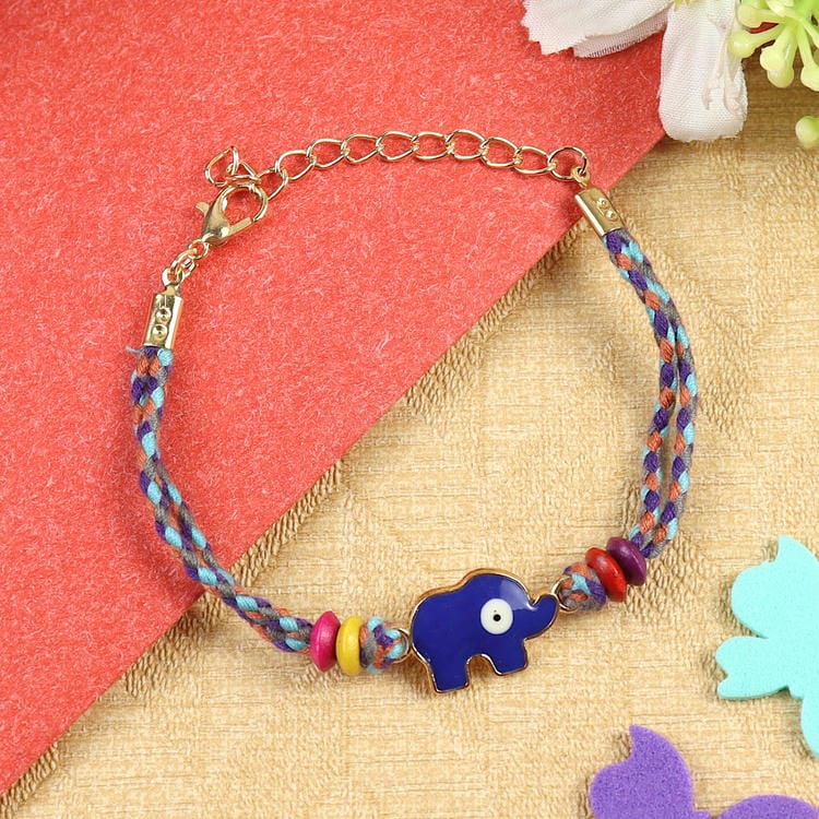 Elephant Evil Eye Weaved Thread Bracelet Rakhi