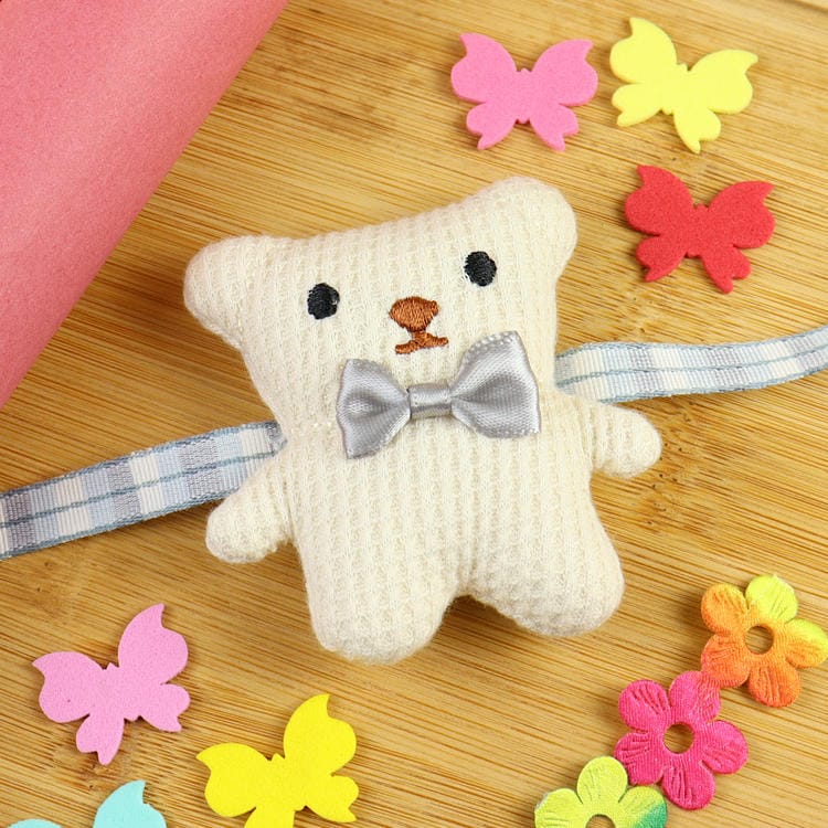 Teddy Bear Plush Toy Kids Rakhi [White]