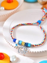 Elephant evil eye charm bracelet Rakhi with wooden beads