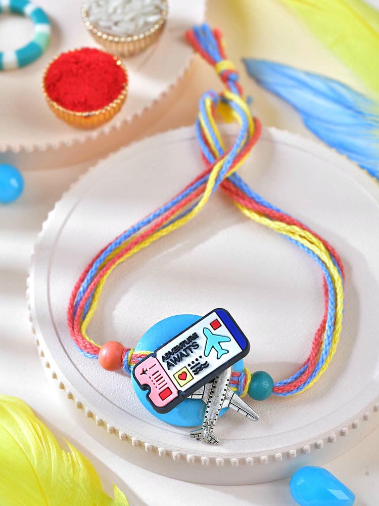 Airplane traveller metal and rubber charm kids Rakhi