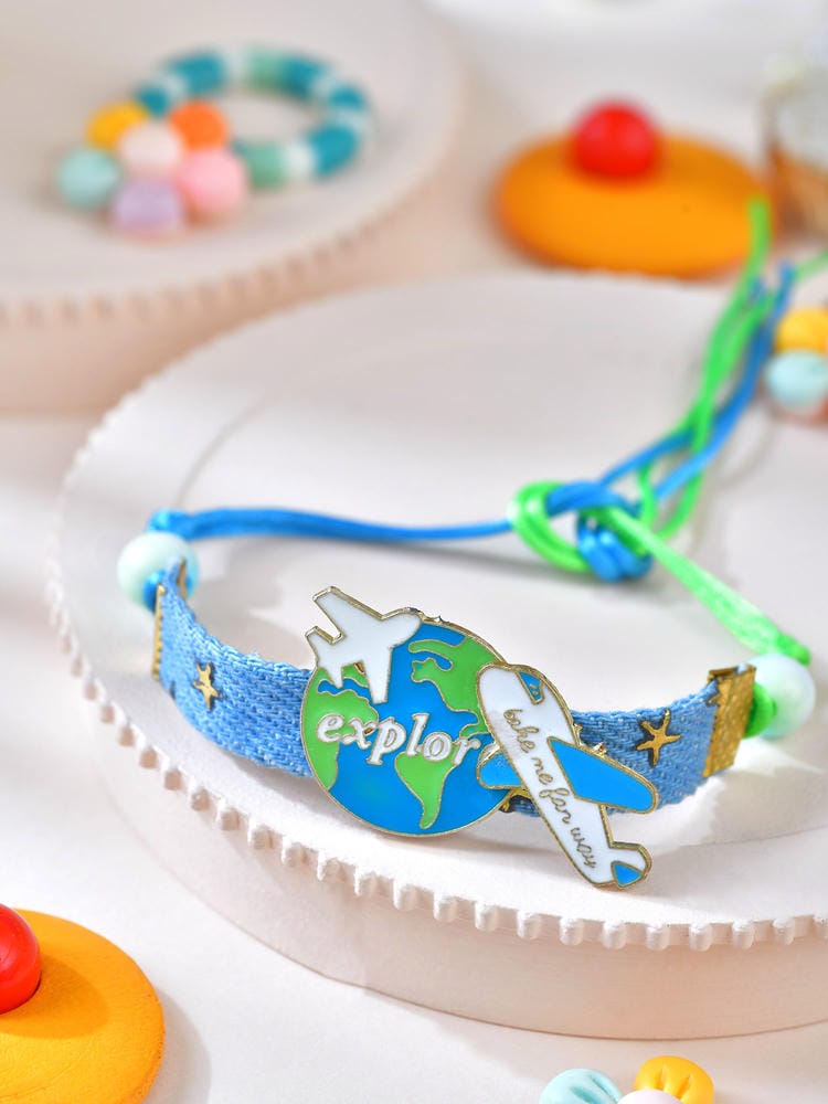 Airplane and globe metal charm kids Rakhi