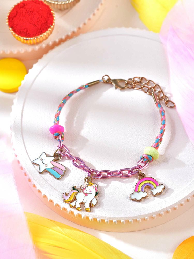 Unicorn metal charm kids bracelet Rakhi with adjustable loop