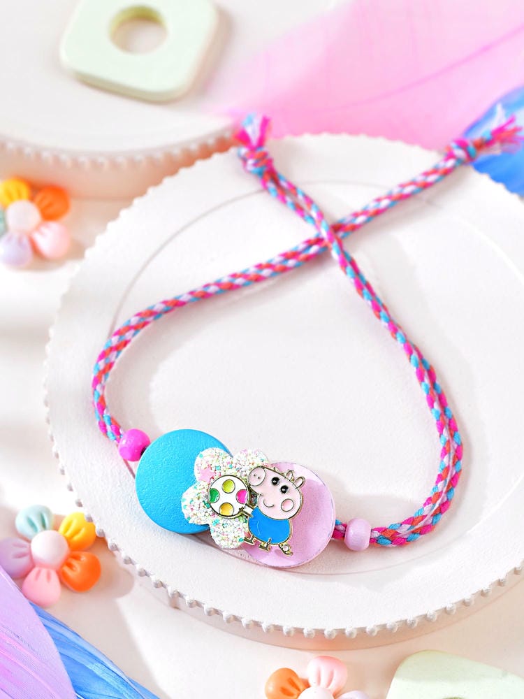 Cartoon pig metal charm kids Rakhi