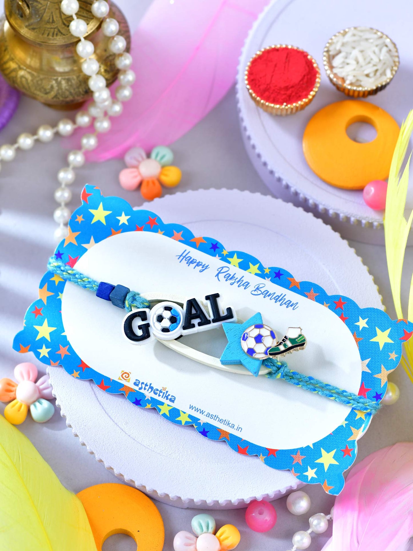 Asthetika football goal kids Rakhi in packaging