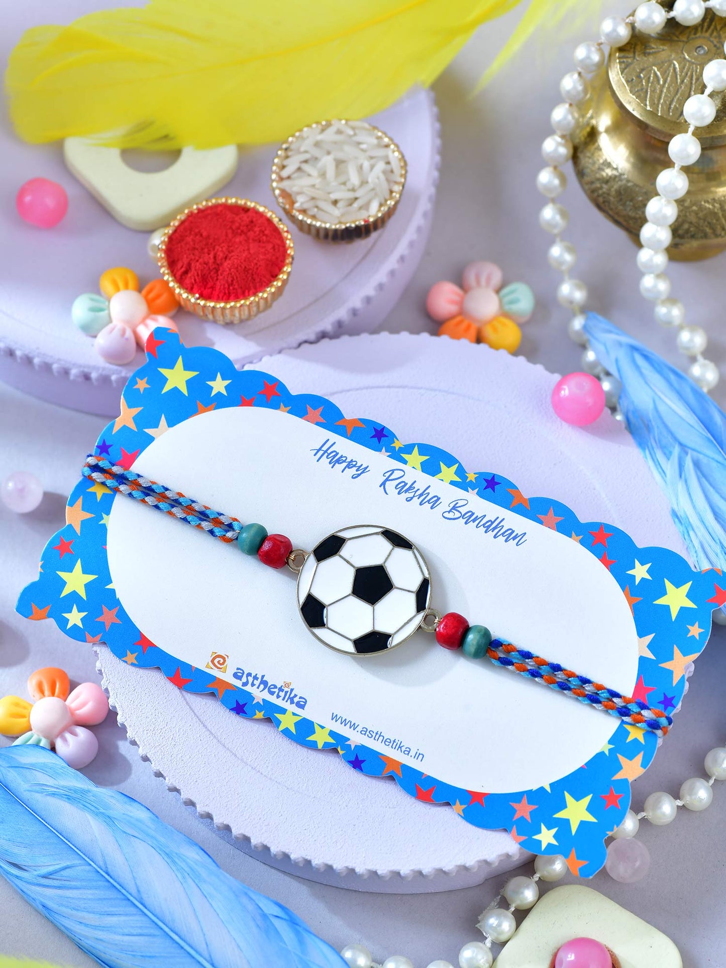 Asthetika football bracelet Rakhi in packaging