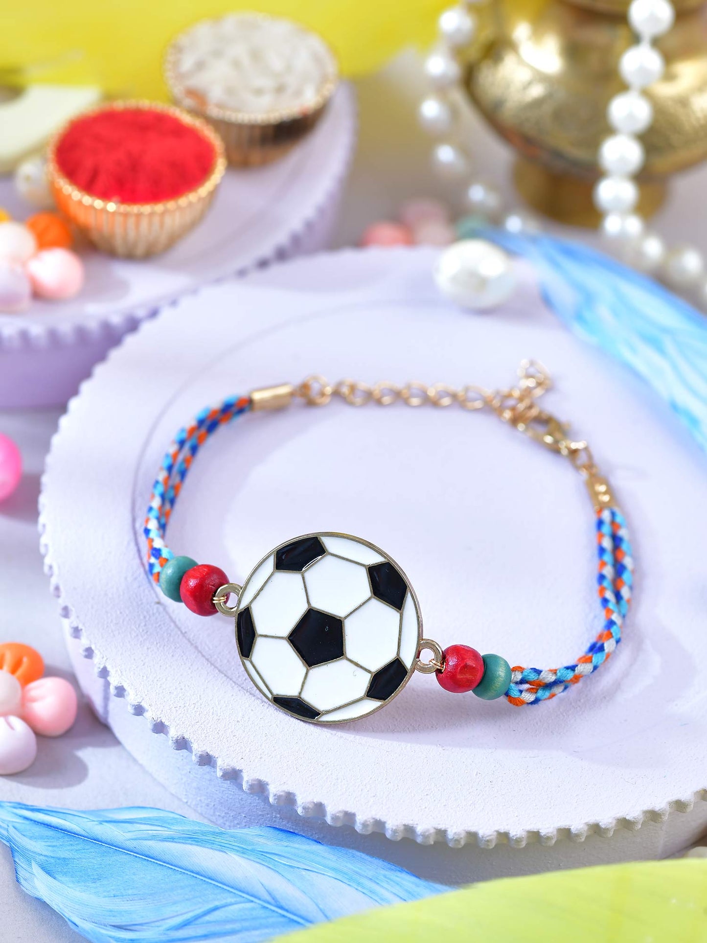 Football motif kids bracelet Rakhi with lobster clasp