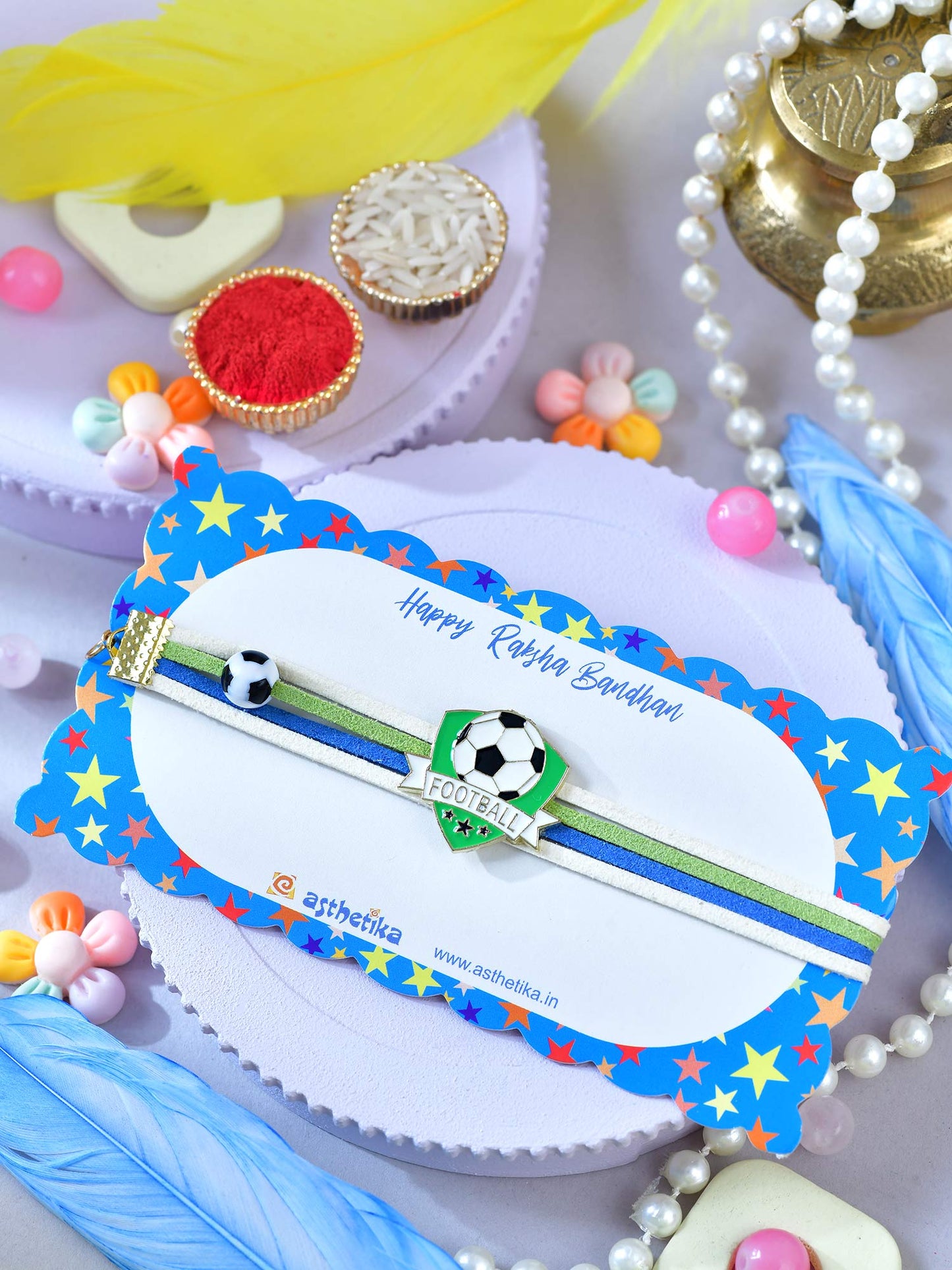 Asthetika football bracelet Rakhi in gift packaging