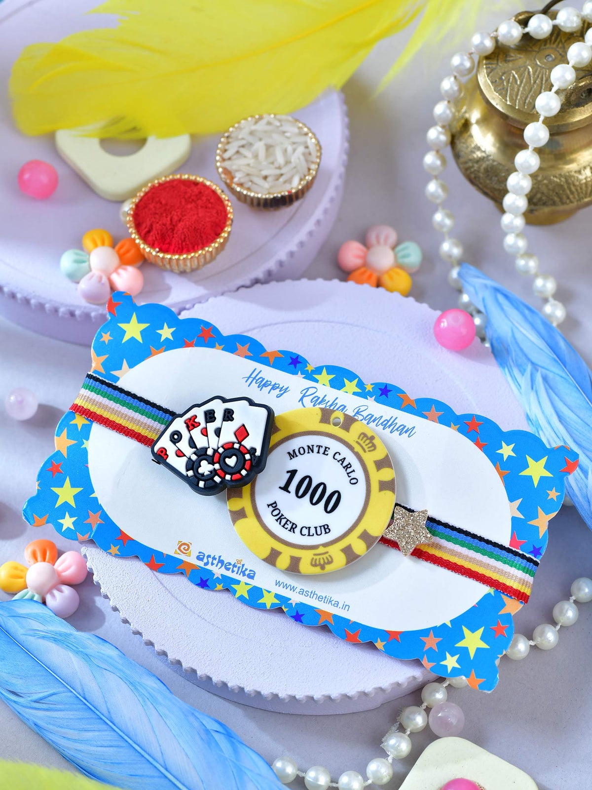 Asthetika poker cards kids Rakhi in packaging