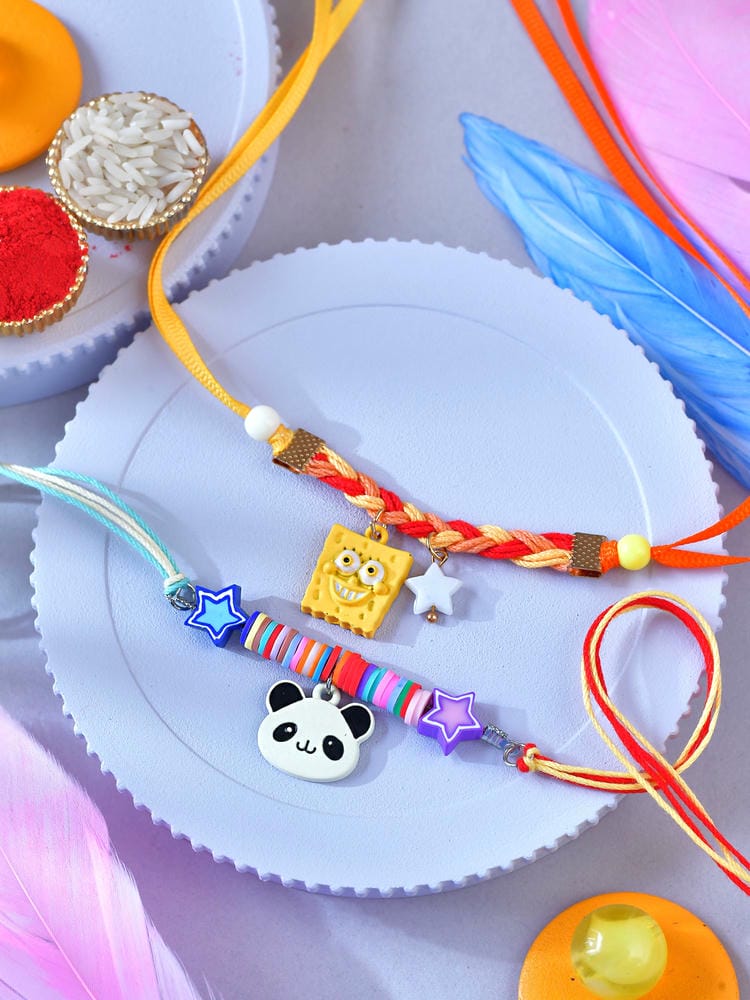 Cartoon panda set of 2 metal charm kids Rakhis