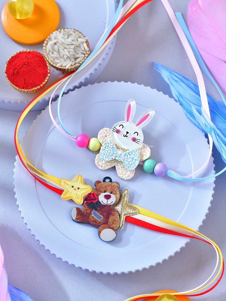 Teddy and rabbit acrylic set of 2 kids Rakhis