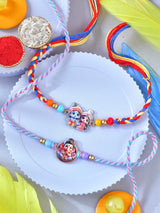 Radha Krishna and Ganesha metal charm set of 2 Rakhis