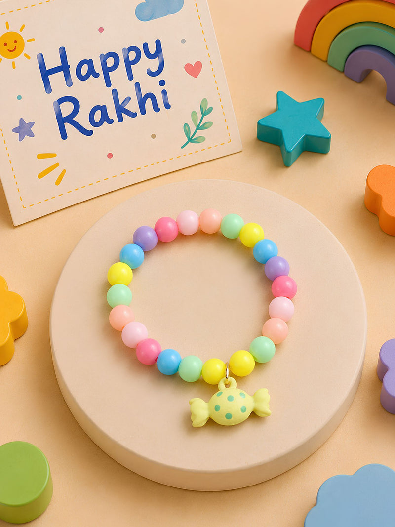 Candy charm beaded bracelet Rakhi for girls in plastic beads and metal