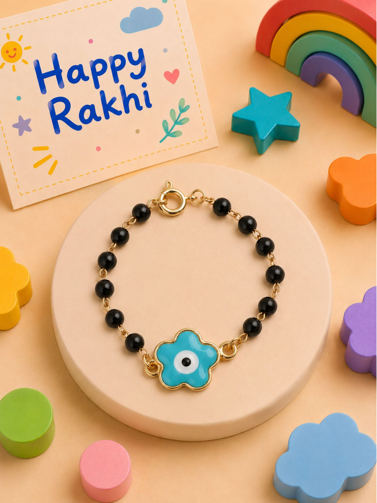 Floral evil eye Nazariya bracelet Rakhi for girls in plastic beads