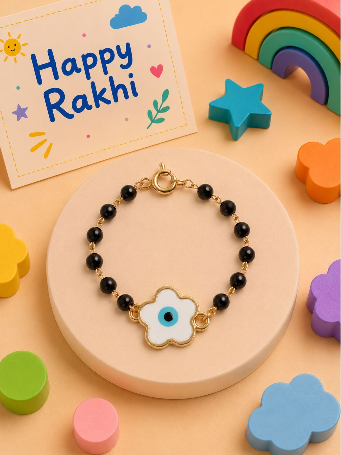 Floral evil eye Nazariya bracelet Rakhi with lobster clasp