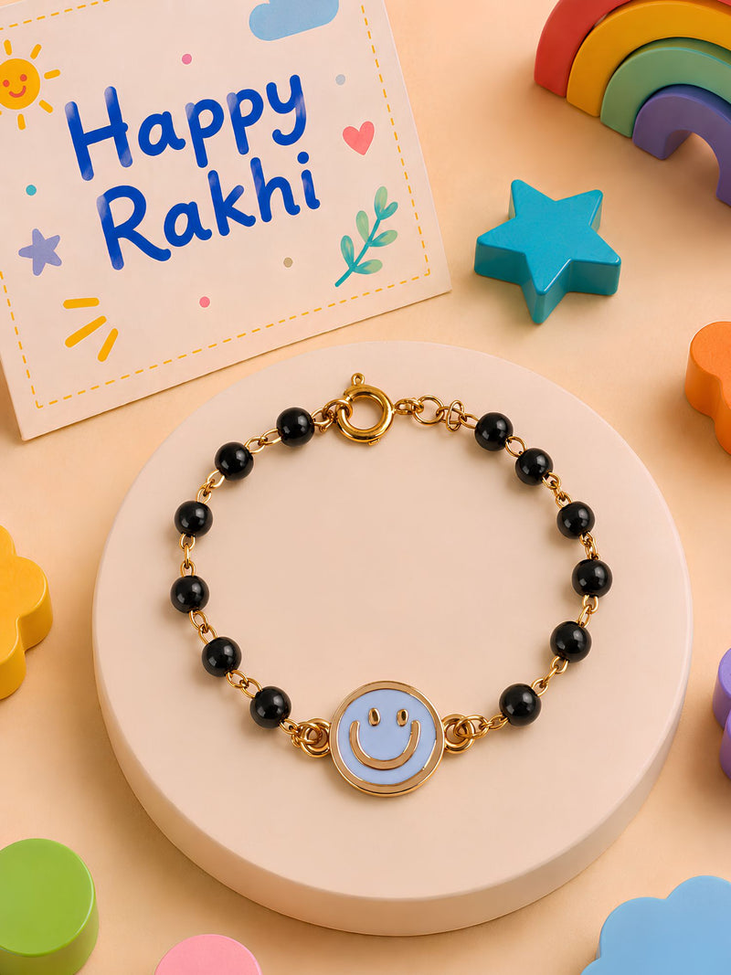 Smiley charm Nazariya bracelet Rakhi for girls in plastic beads