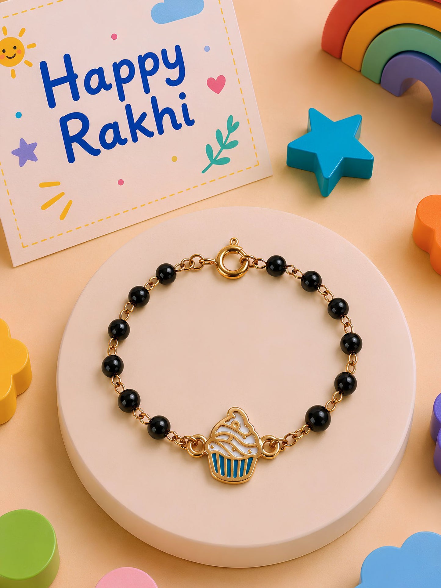 Cupcake charm Nazariya bracelet Rakhi for girls in plastic beads