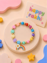 Rainbow charm beaded bracelet Rakhi for girls in plastic beads