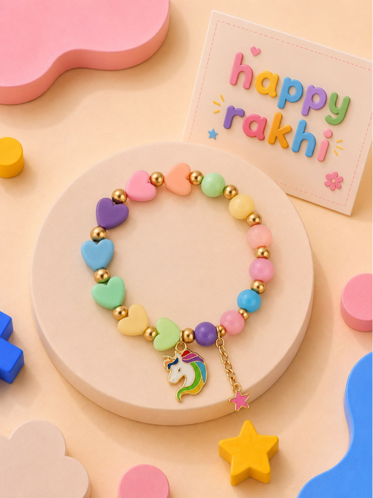 Unicorn beaded bracelet Rakhi for girls with metal charm