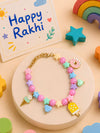 Multi-charm beaded bracelet Rakhi for girls in plastic beads and metal