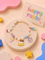 Multi-charm beaded bracelet Rakhi for girls adjustable