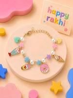 Multi-charm bracelet Rakhi for girls adjustable lobster clasp