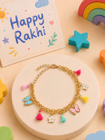 Butterfly charms bracelet Rakhi for girls in plastic beads and metal