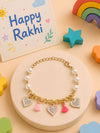 Hearts charm bracelet Rakhi for girls in plastic beads and metal