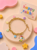 Unicorn star bracelet Rakhi for girls in plastic beads and metal