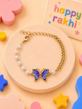 Butterfly charm bracelet Rakhi for girls in plastic beads and metal