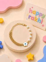 Evil eye floral charm bracelet Rakhi for girls in plastic beads and metal